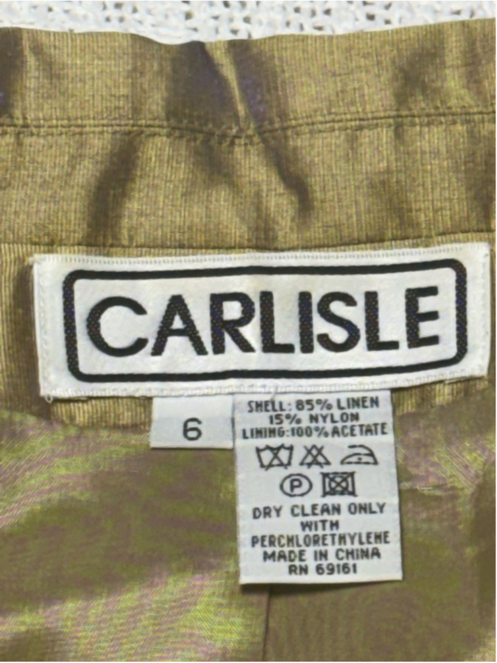 Vintage Carlisle Irridescent Metallic Gold/Olive Green 85% Linen Jacket Size 6 - Picture 8 of 8